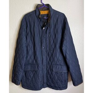 Rainforest Mens XL Quilted Jacket Navy Blue Thermore Insulated‎ Leather Trim